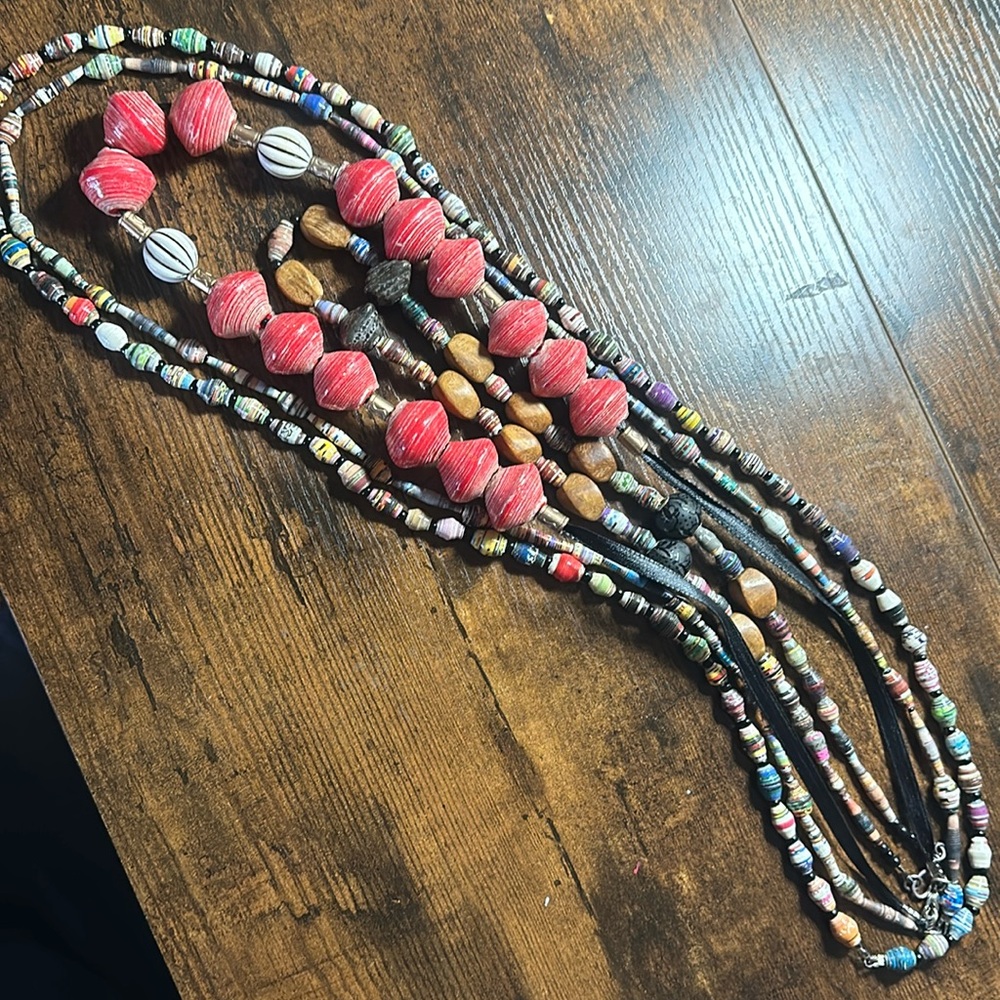 African Paper Bead Necklace Set